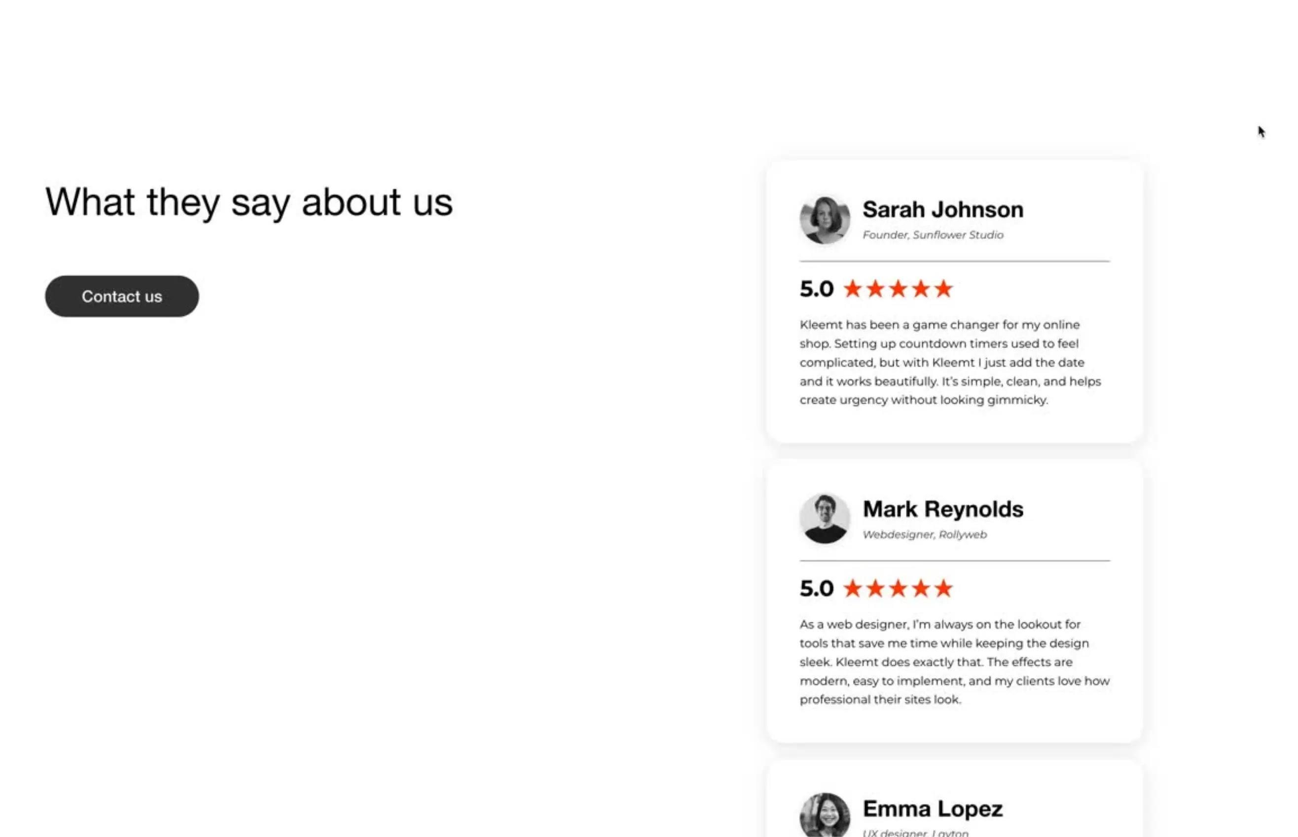 Scroll Testimonials — section Kleemt